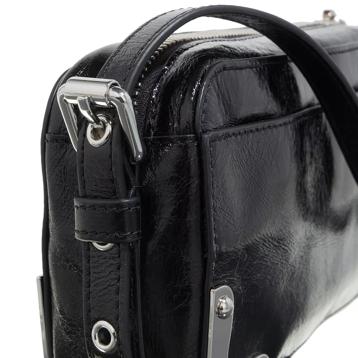 Schwarze Schultertasche aus Lackleder
