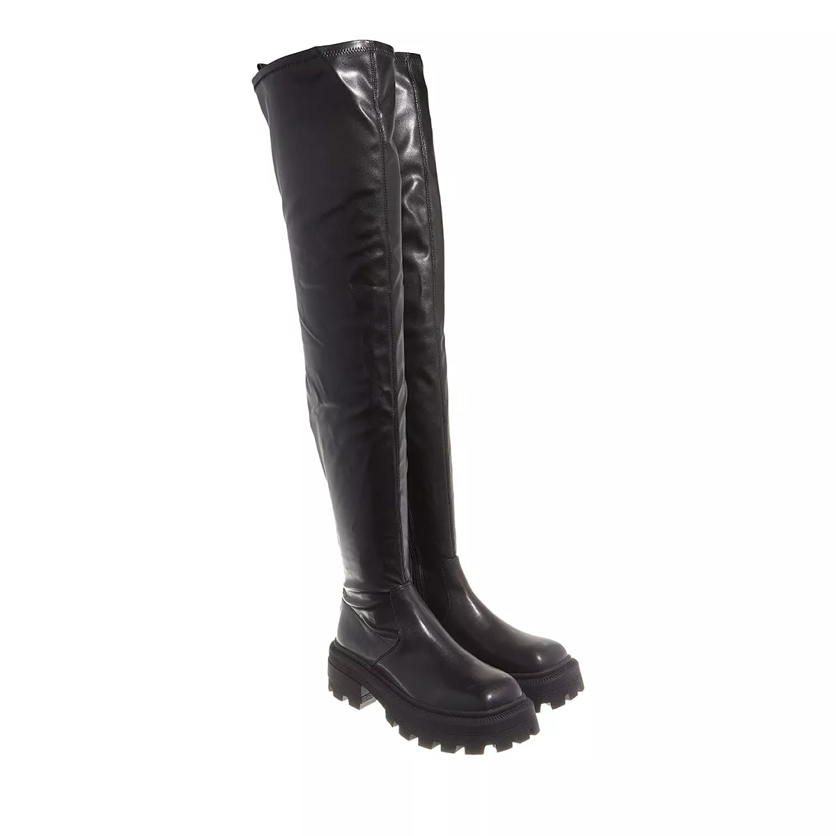 Schwarze Overknee-Plateau-Stiefel