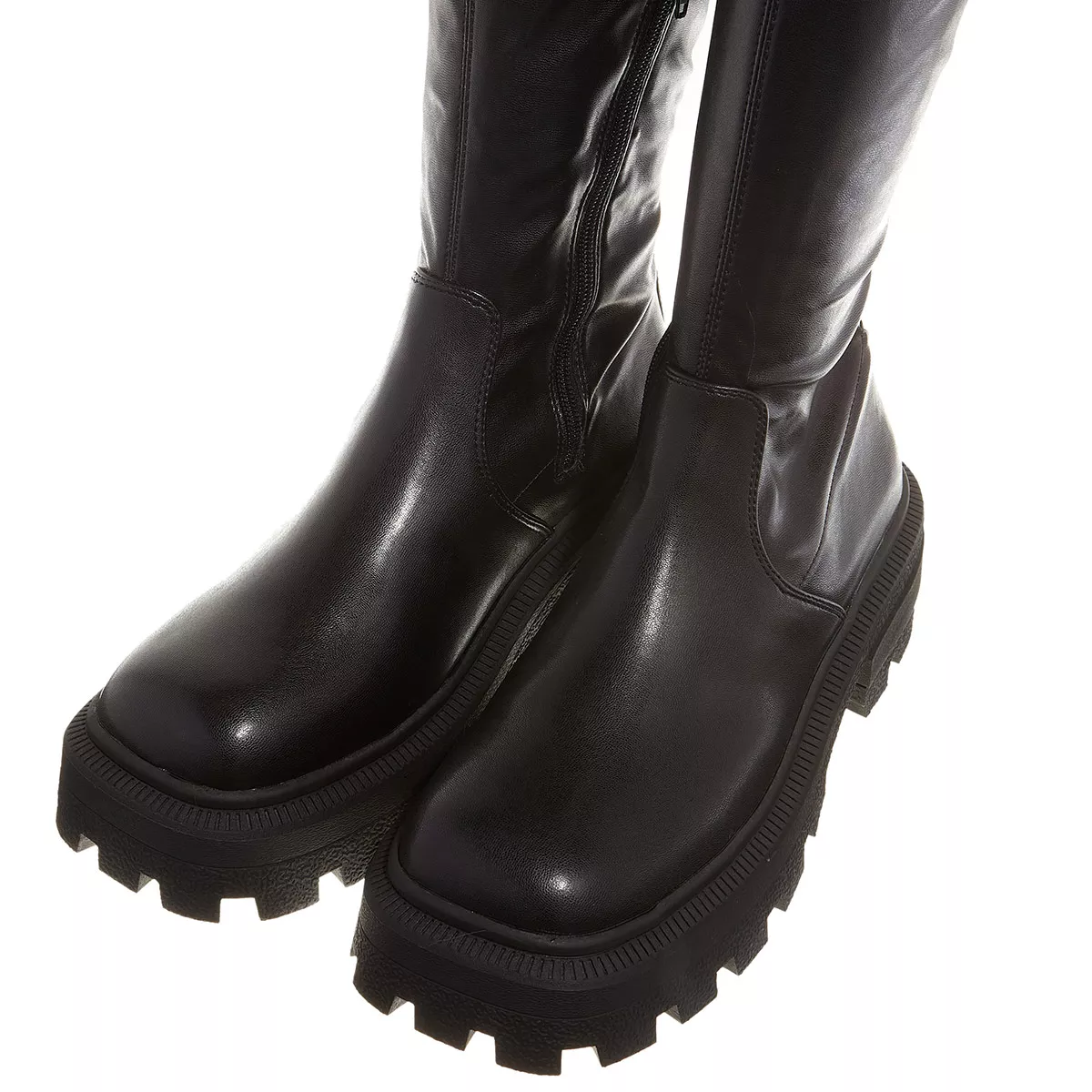 Schwarze Overknee-Plateau-Stiefel