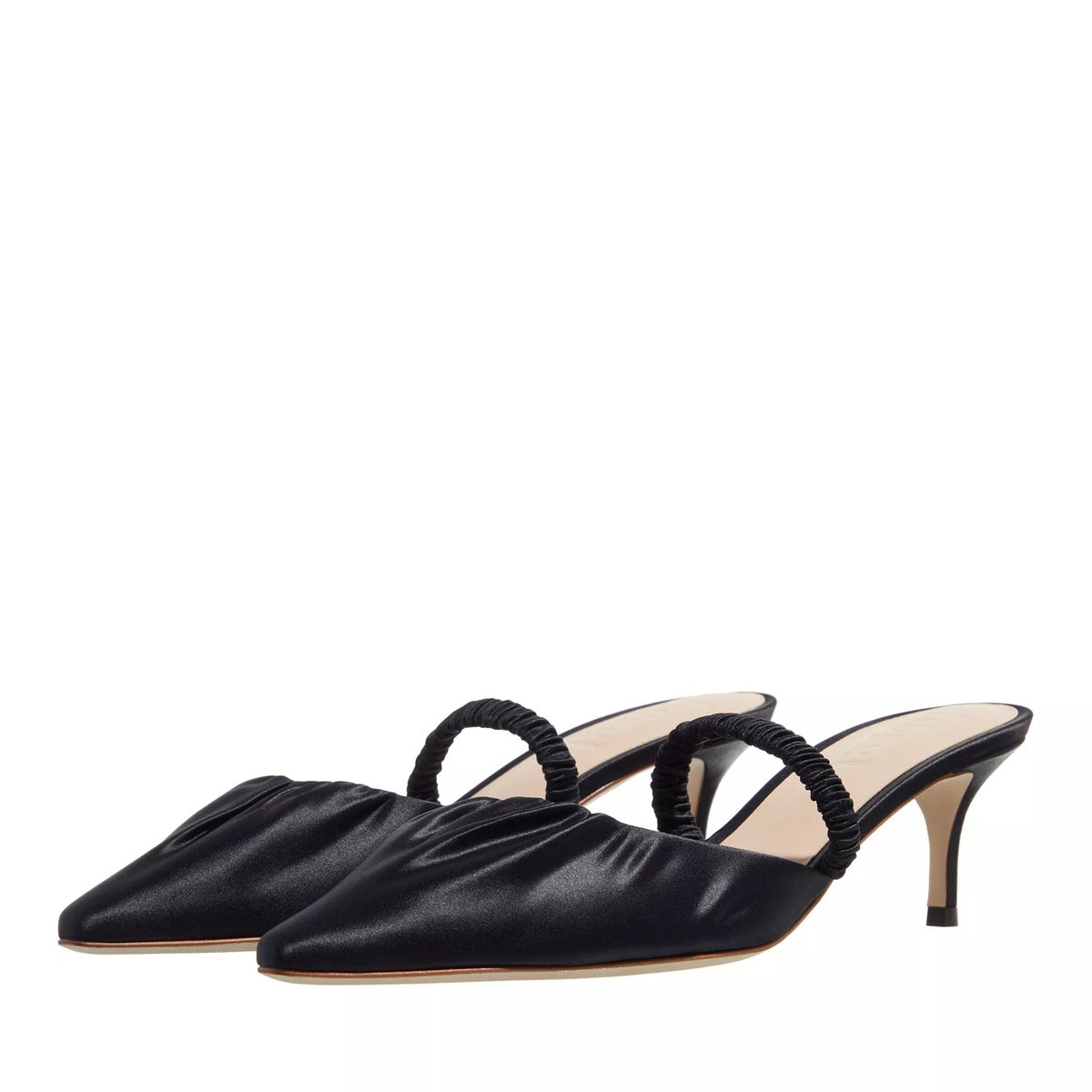 Schwarzes Kitten-Heel-Mule mit Riemen