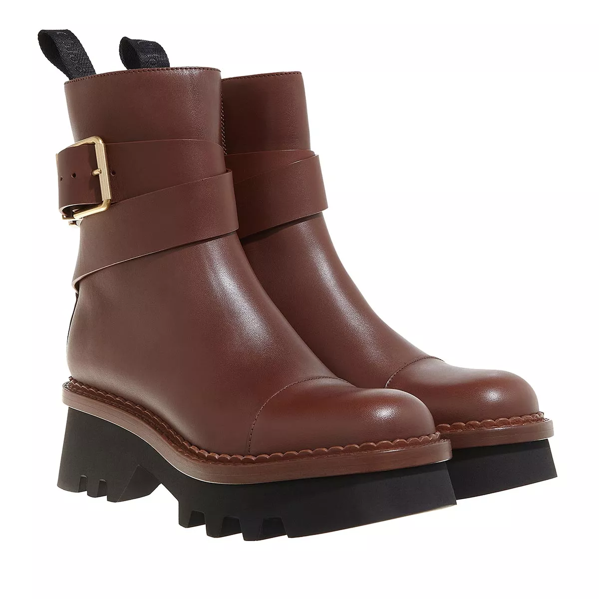 Braune Leder-Stiefeletten mit Schnalle