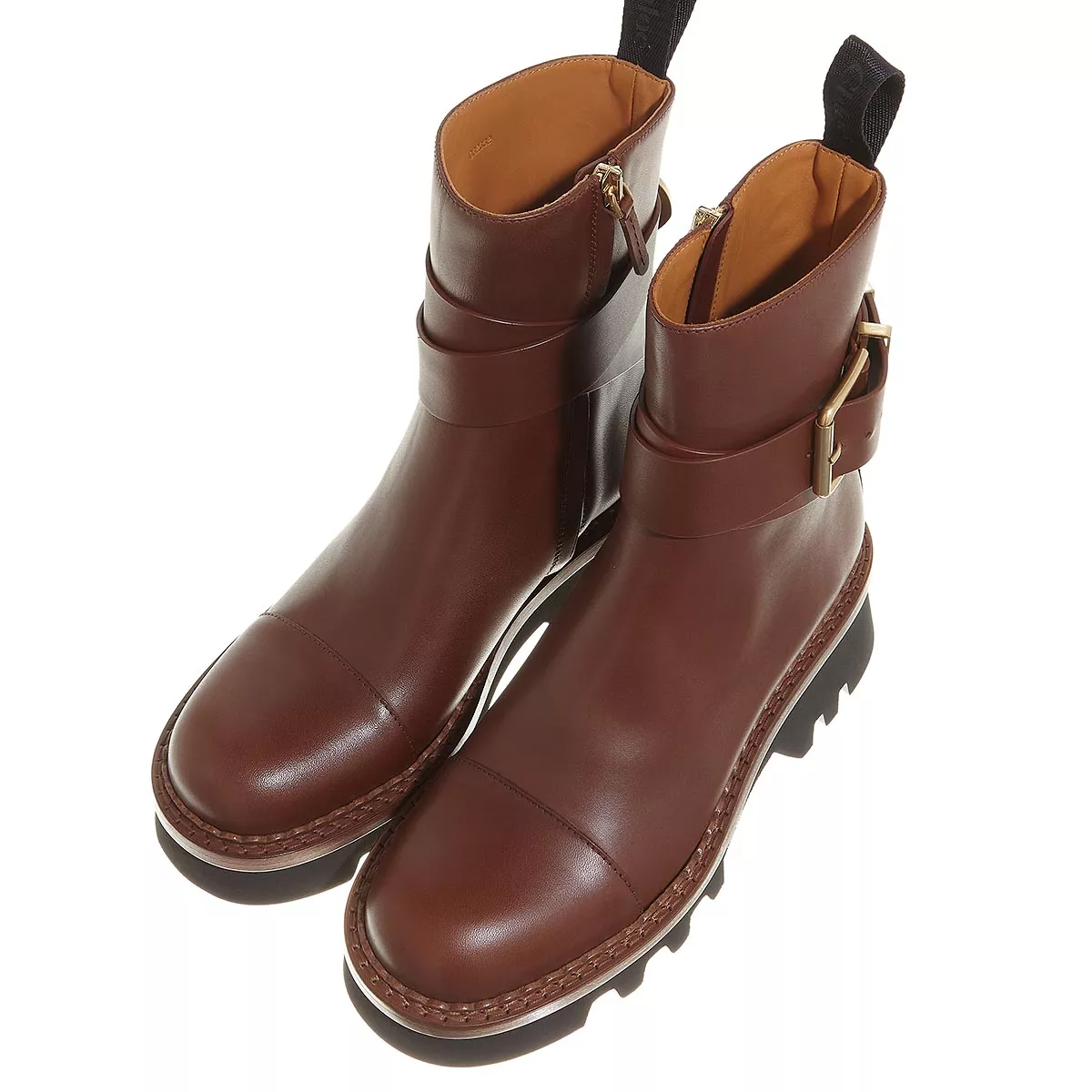 Braune Leder-Stiefeletten mit Schnalle