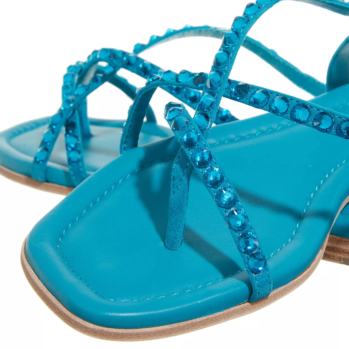 Blaue Zehenstegsandalen mit Schmucksteinen