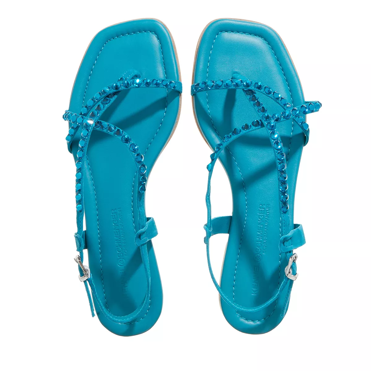 Blaue Zehenstegsandalen mit Schmucksteinen
