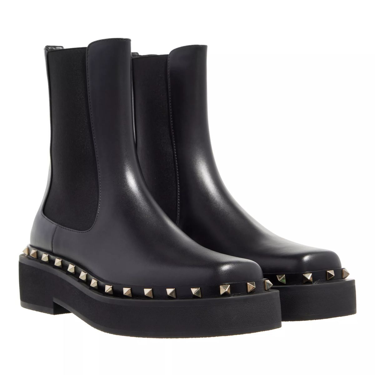 Plateau Chelsea Boots aus Leder mit Nieten