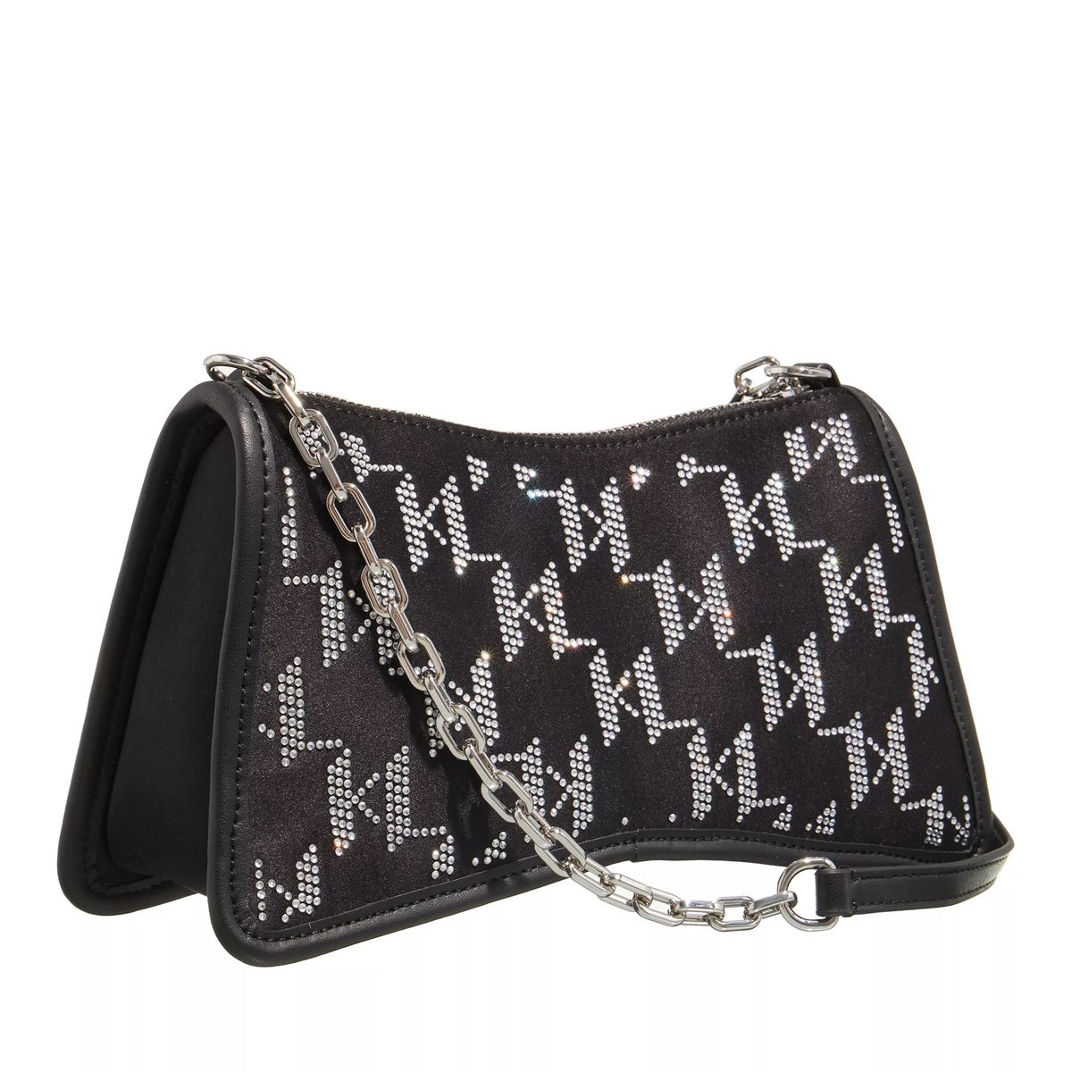 Schultertasche mit Strass-Logo und Kette