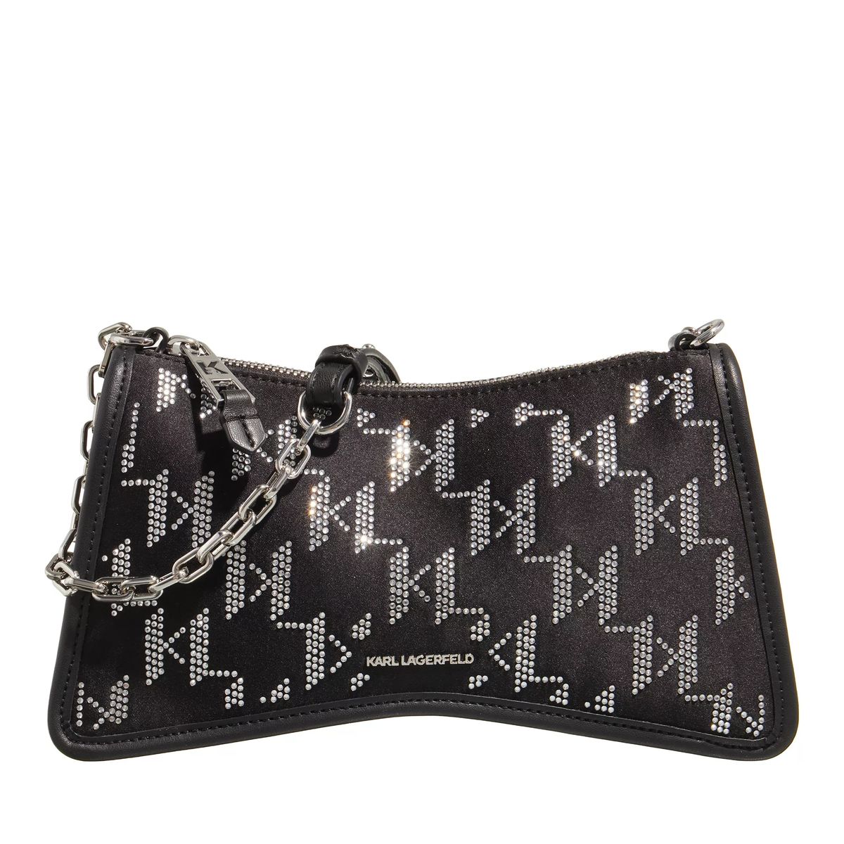 Schultertasche mit Strass-Logo und Kette