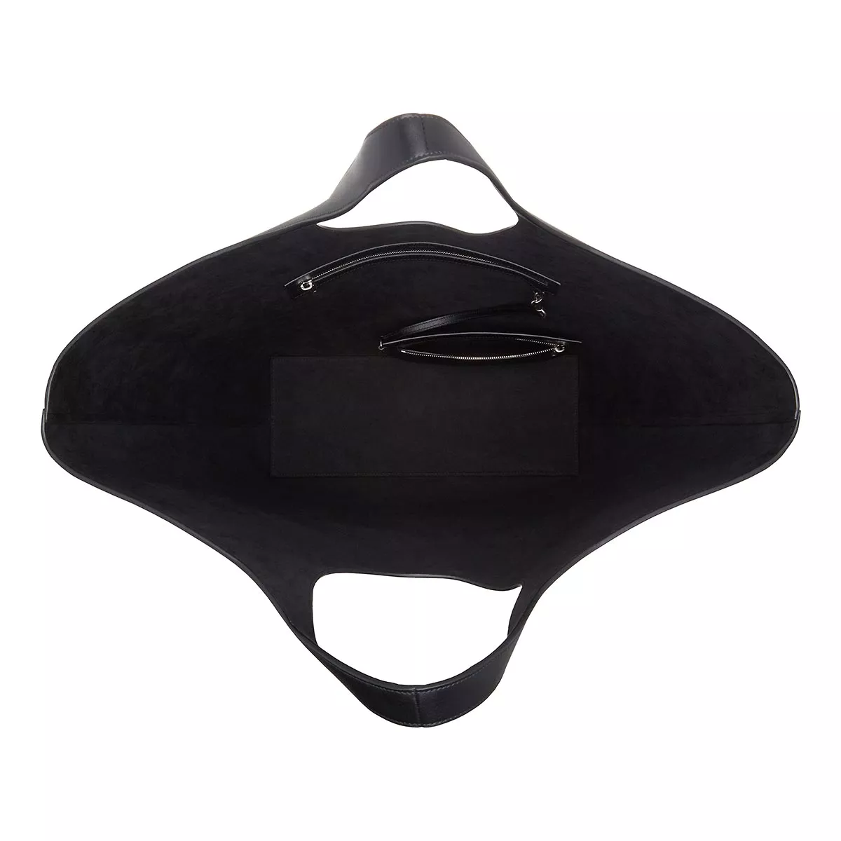 Schwarze Ledertasche mit Beutel