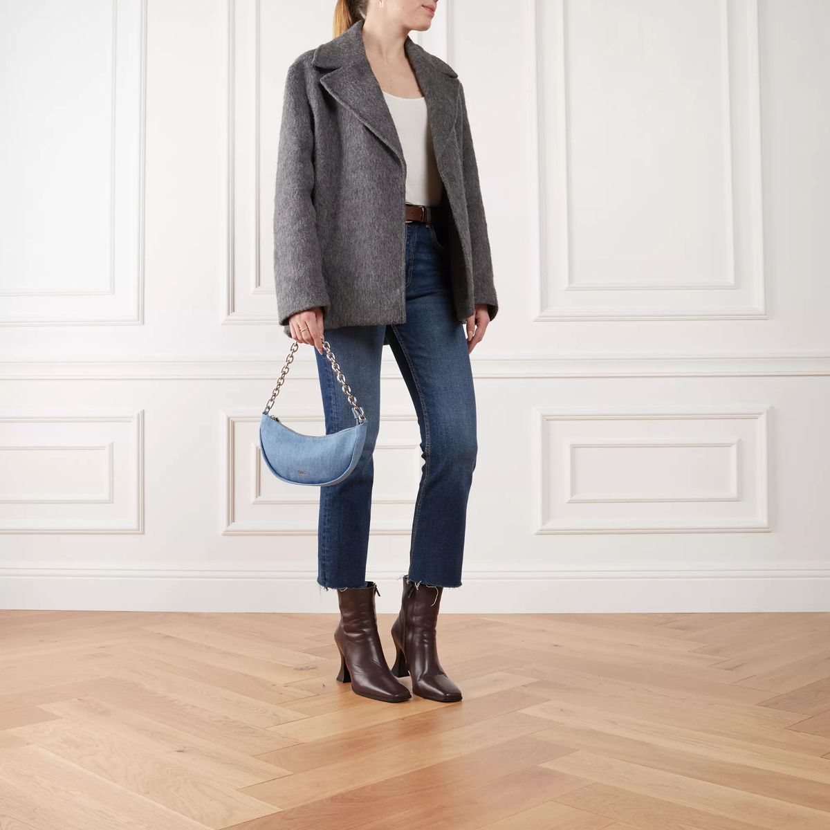 Denim Halbmond Hobo Bag mit Kette