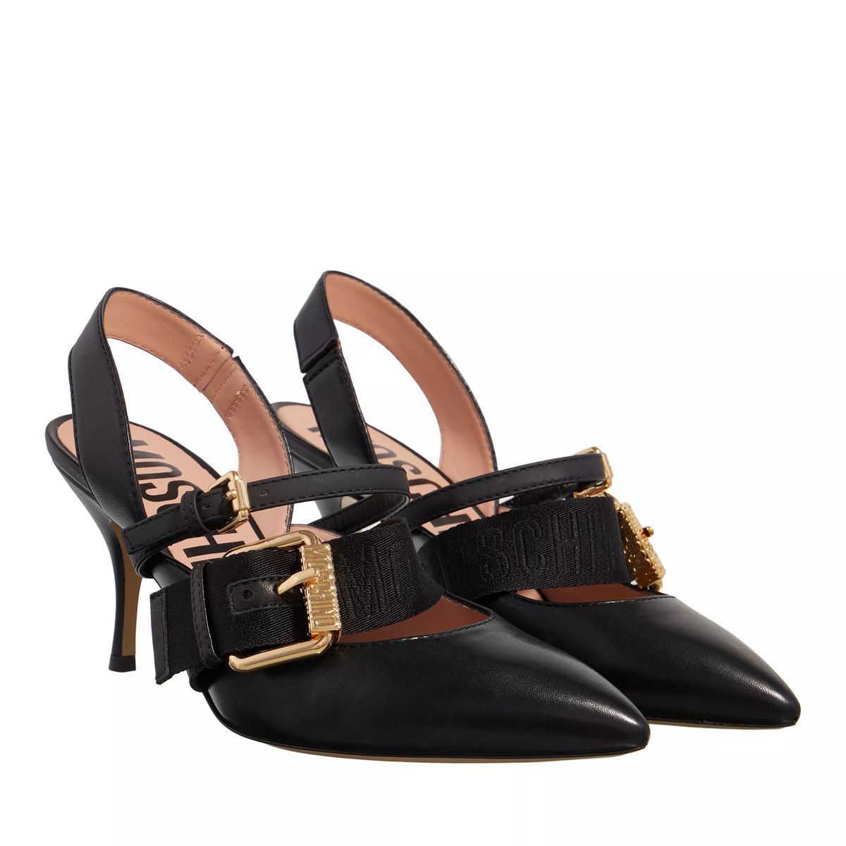 Schwarze Slingback-Pumps aus Leder mit spitzer Zehenpartie
