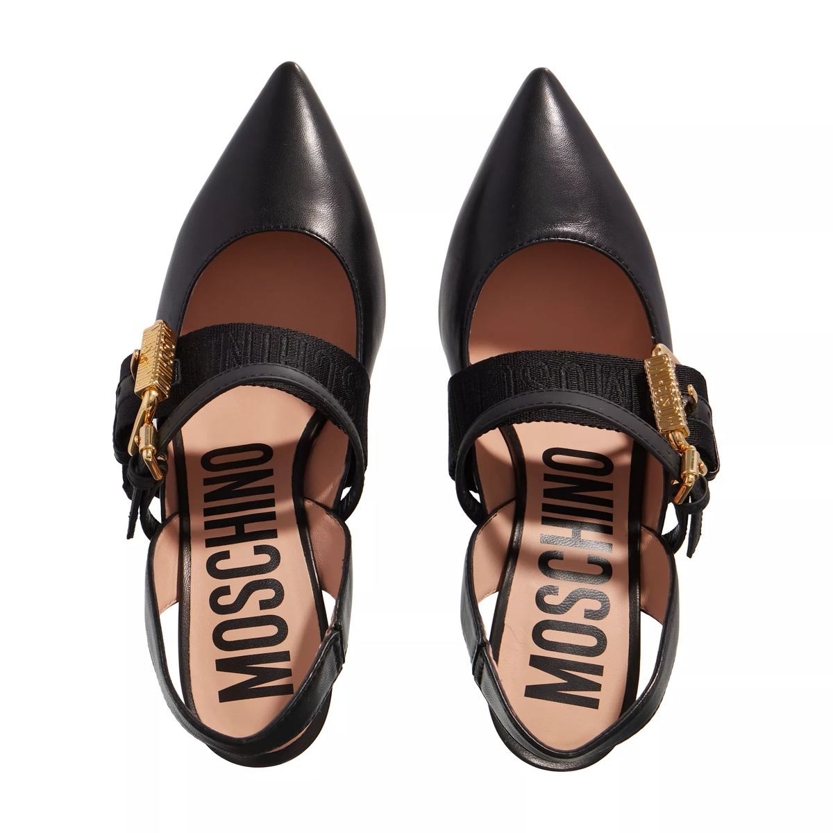 Schwarze Slingback-Pumps aus Leder mit spitzer Zehenpartie