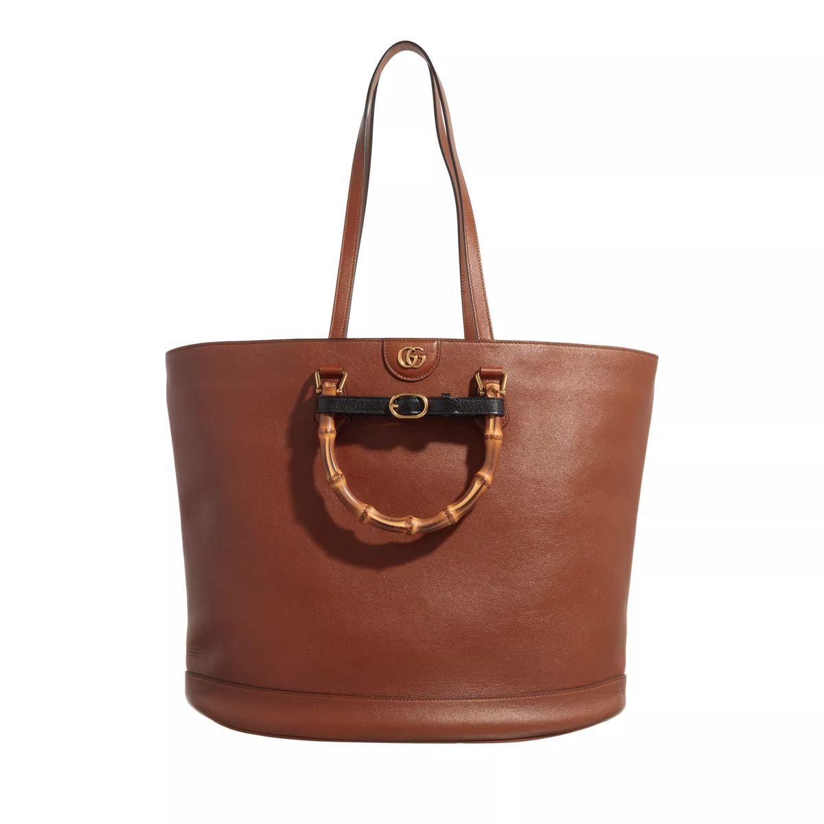 Elegante Leder-Tote mit Bambusgriff