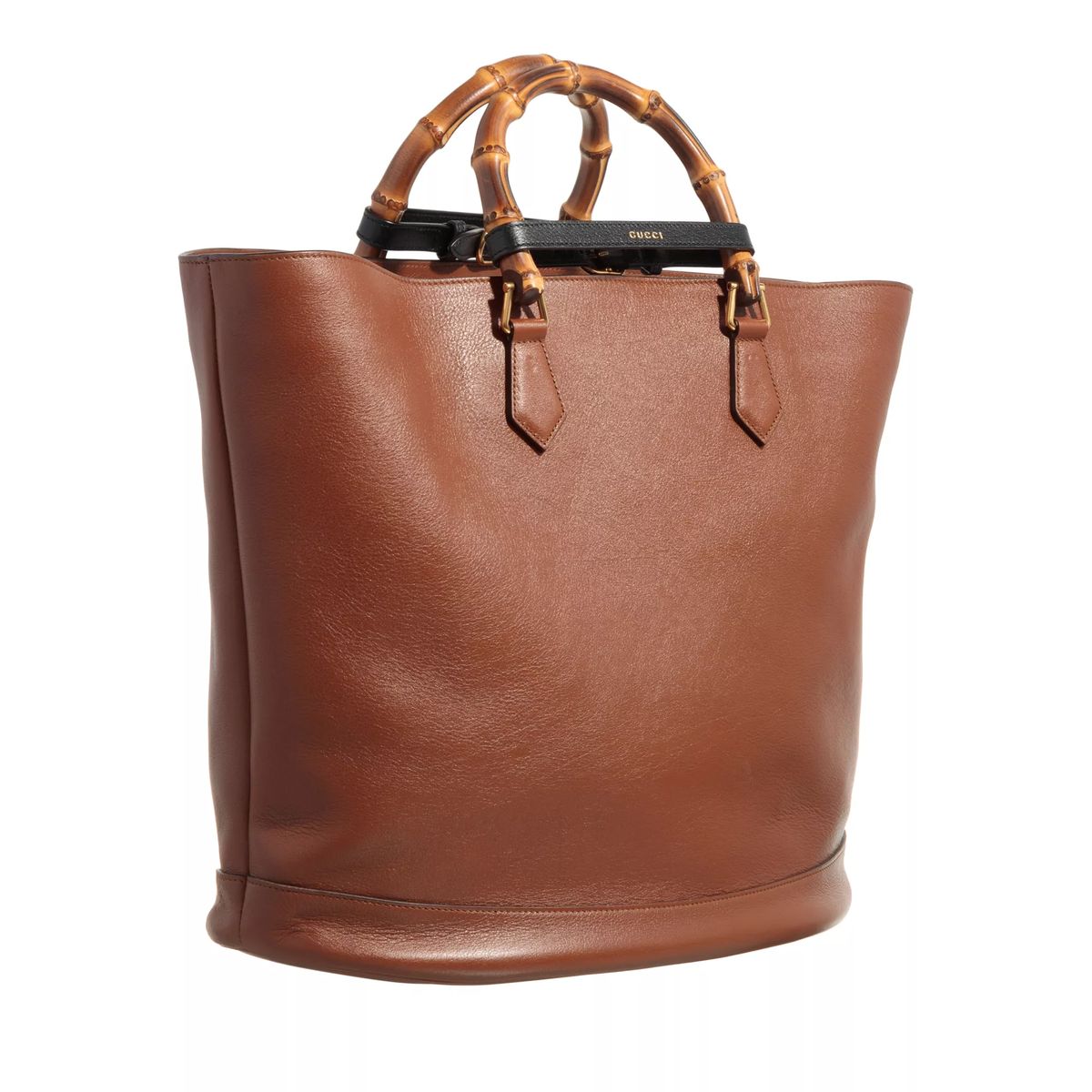 Elegante Leder-Tote mit Bambusgriff