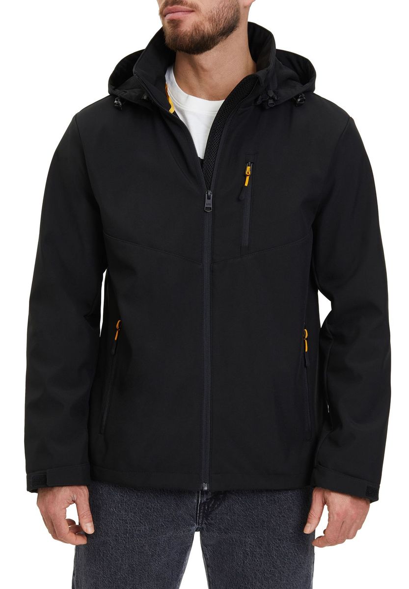 GLOBETROTTER Softshell-Jacke, abnehmbare Kapuze, uni, für Herren, schwarz, 3XL