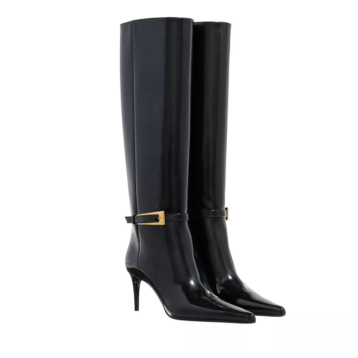Schwarze, kniehohe Stiefel mit Absatz