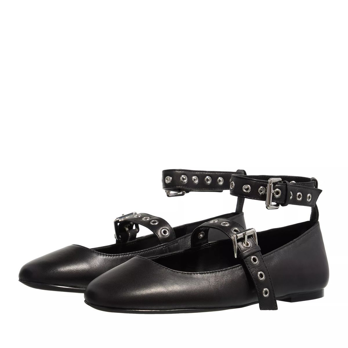 Schwarze Ballerinas mit Knöchelriemen