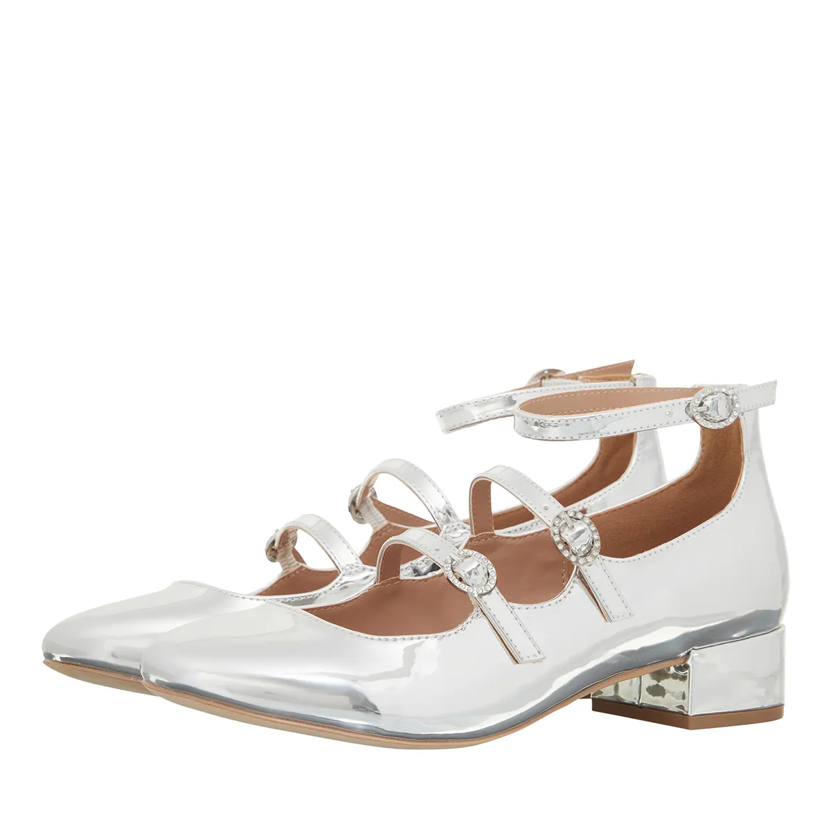 Silberne Mary Jane Blockabsatzschuhe