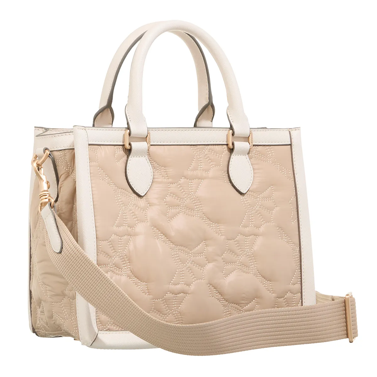 Gesteppte beige Tote Bag mit Riemen