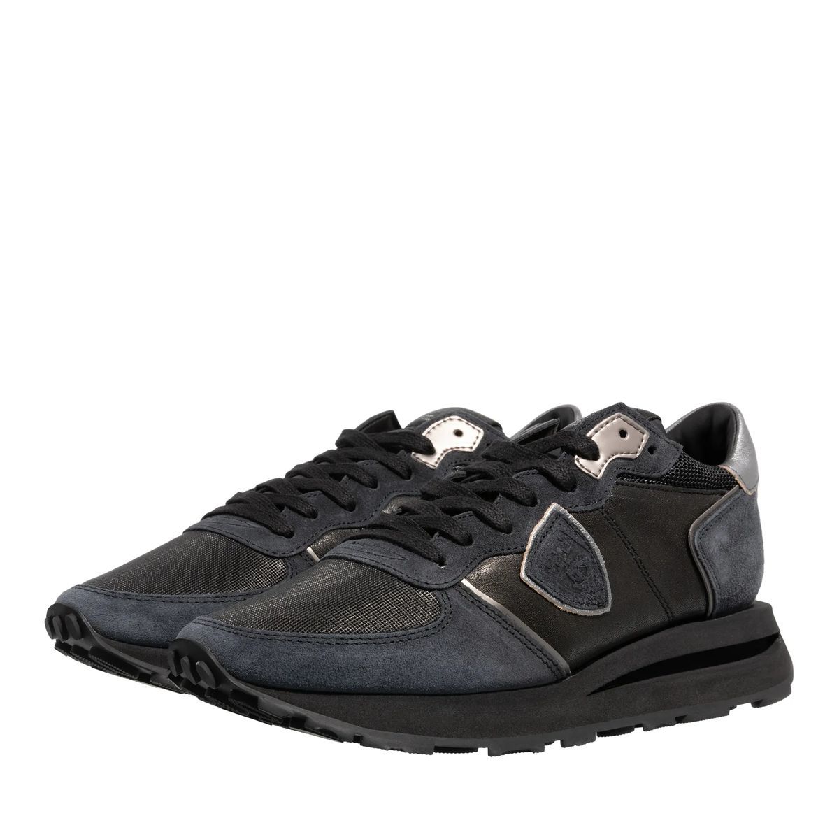 Schwarzer Wildleder- und Leder-Laufschuh