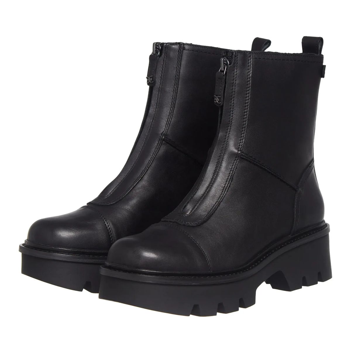 Leder-Plateau-Stiefeletten mit Reißverschluss