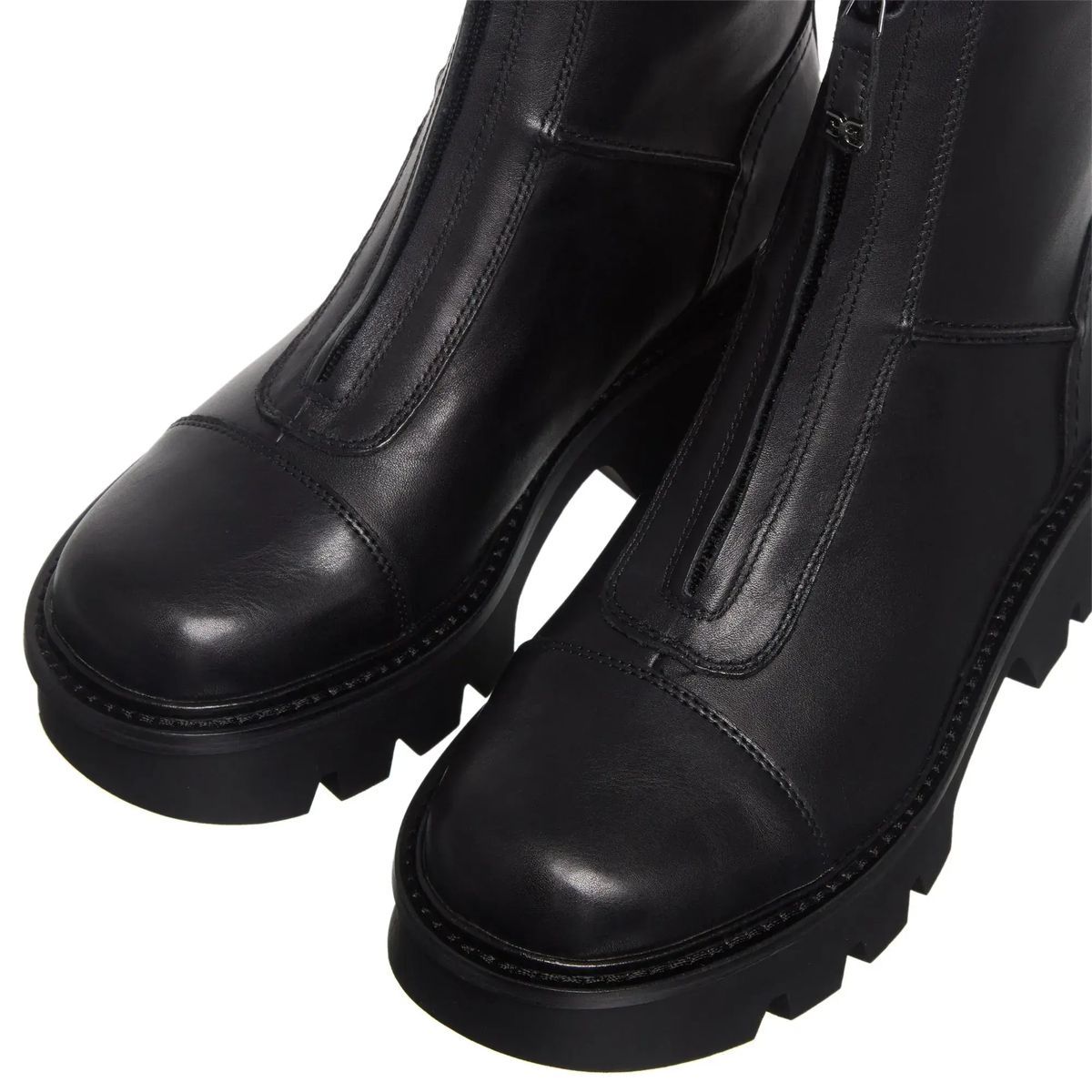 Leder-Plateau-Stiefeletten mit Reißverschluss