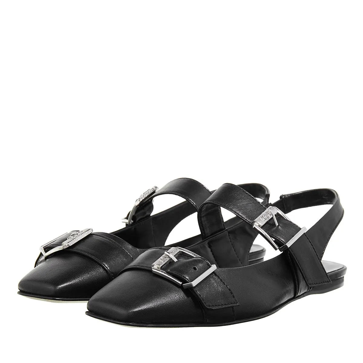 Slingback-Ballerinas aus Leder mit Schnalle