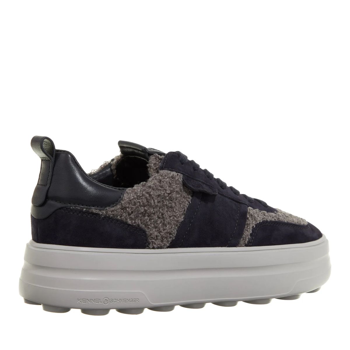 Marineblaue Wildleder- & Shearling-Plateau-Sneaker