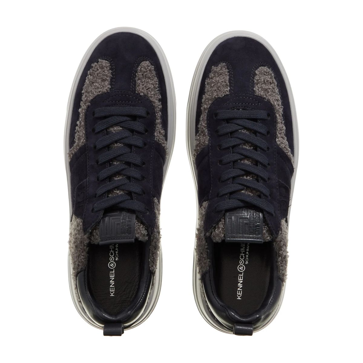 Marineblaue Wildleder- & Shearling-Plateau-Sneaker