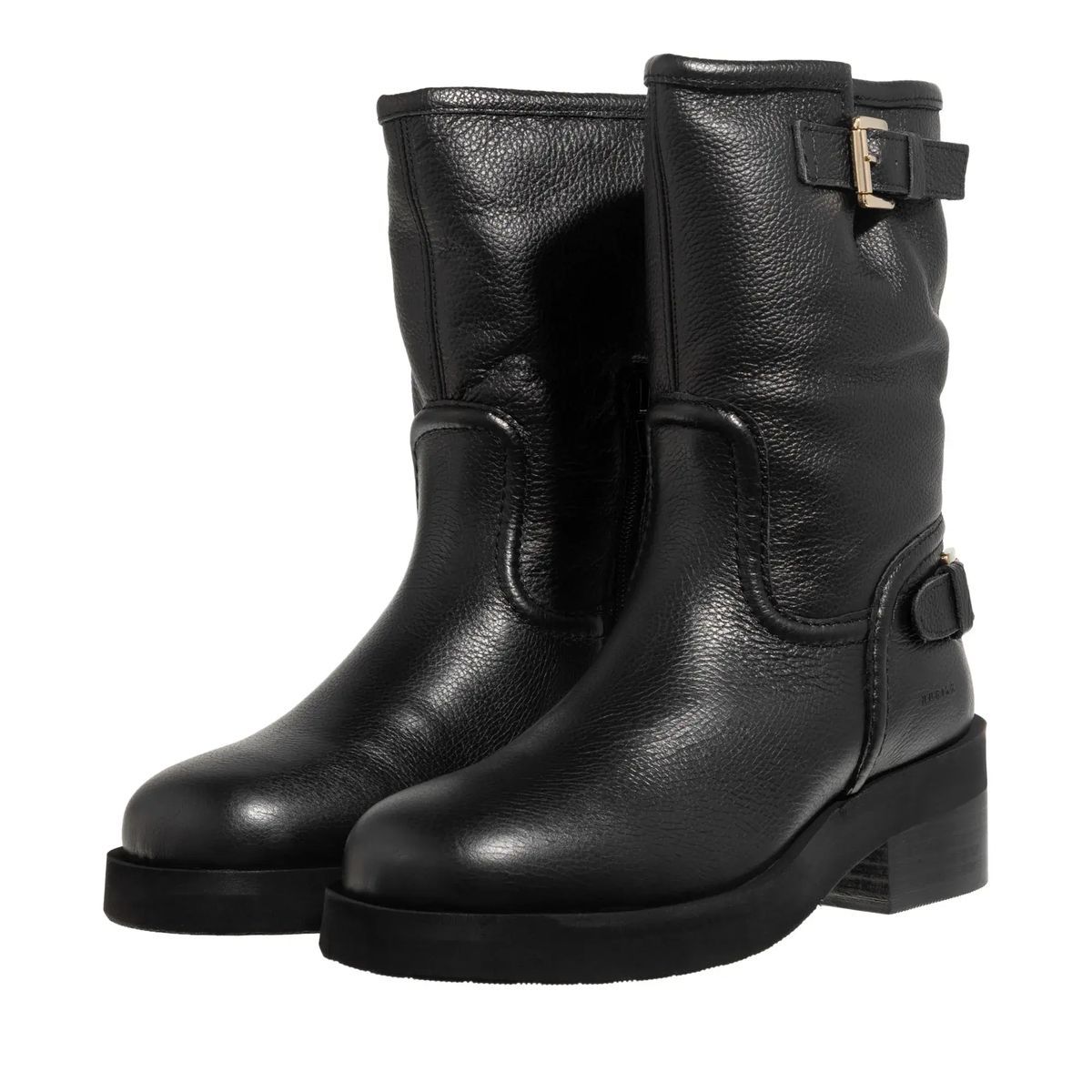Schwarze Leder-Bikerstiefel in Wadenhöhe
