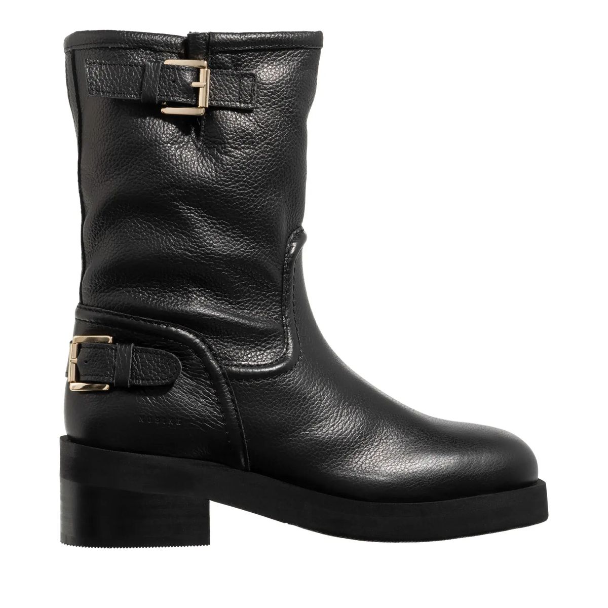 Schwarze Leder-Bikerstiefel in Wadenhöhe