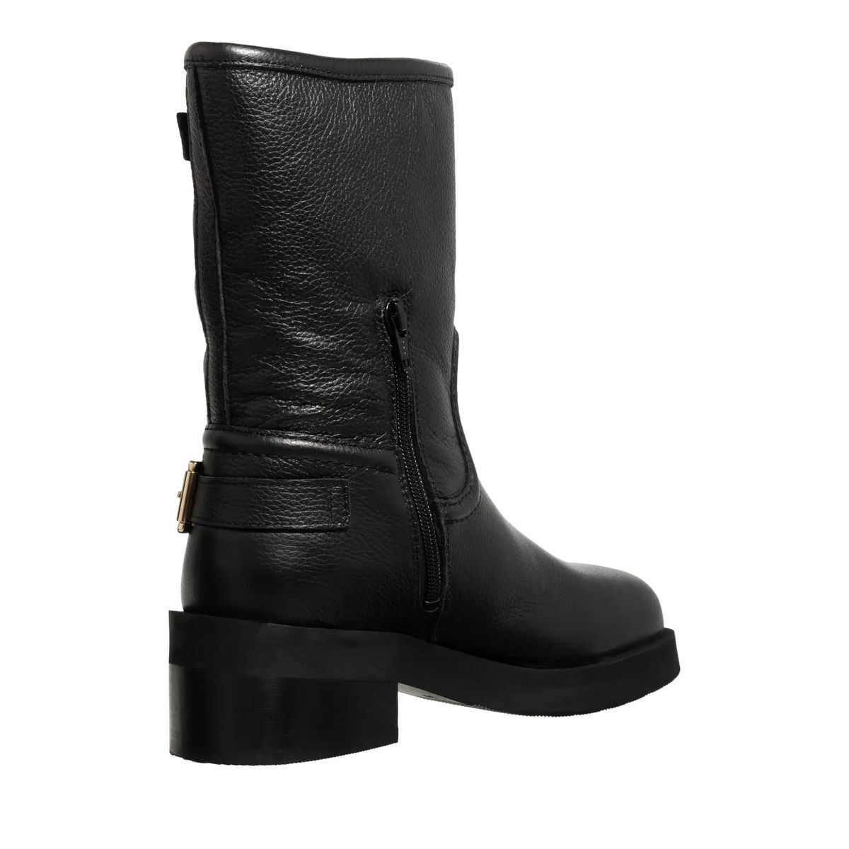 Schwarze Leder-Bikerstiefel in Wadenhöhe
