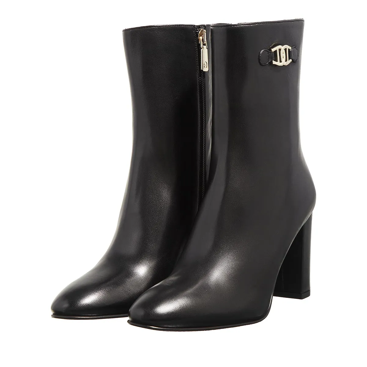 Elegante Schwarze Leder Stiefeletten mit Absatz