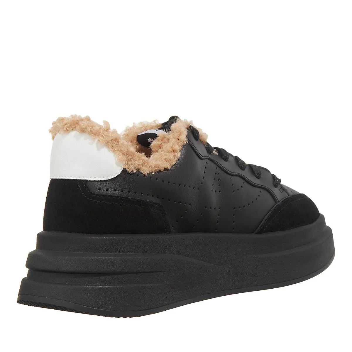 Schwarze Plateausneakers mit Kunstfell