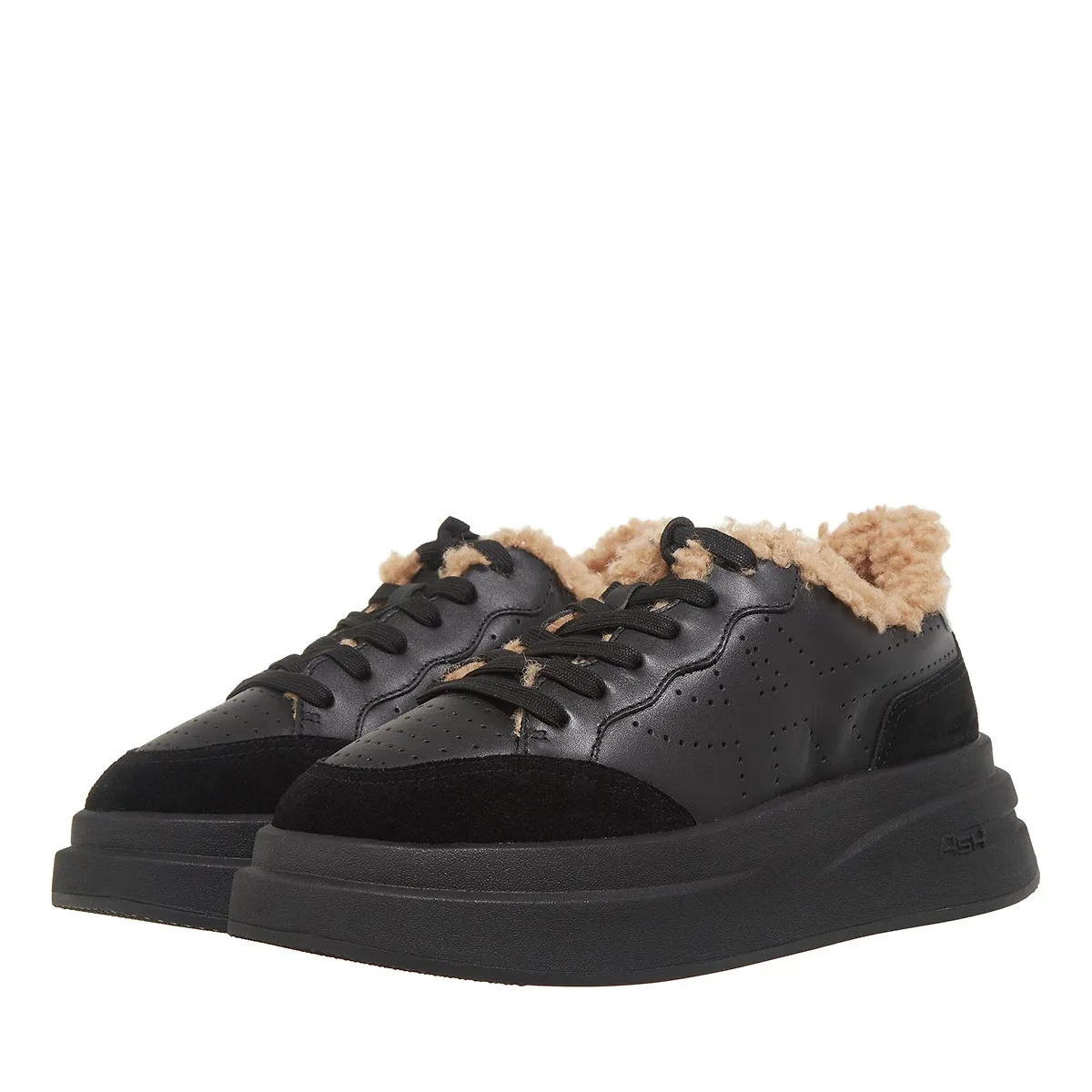 Schwarze Plateausneakers mit Kunstfell