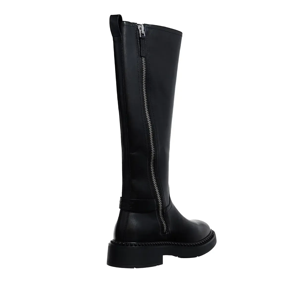 Schwarze kniehohe Lederstiefel