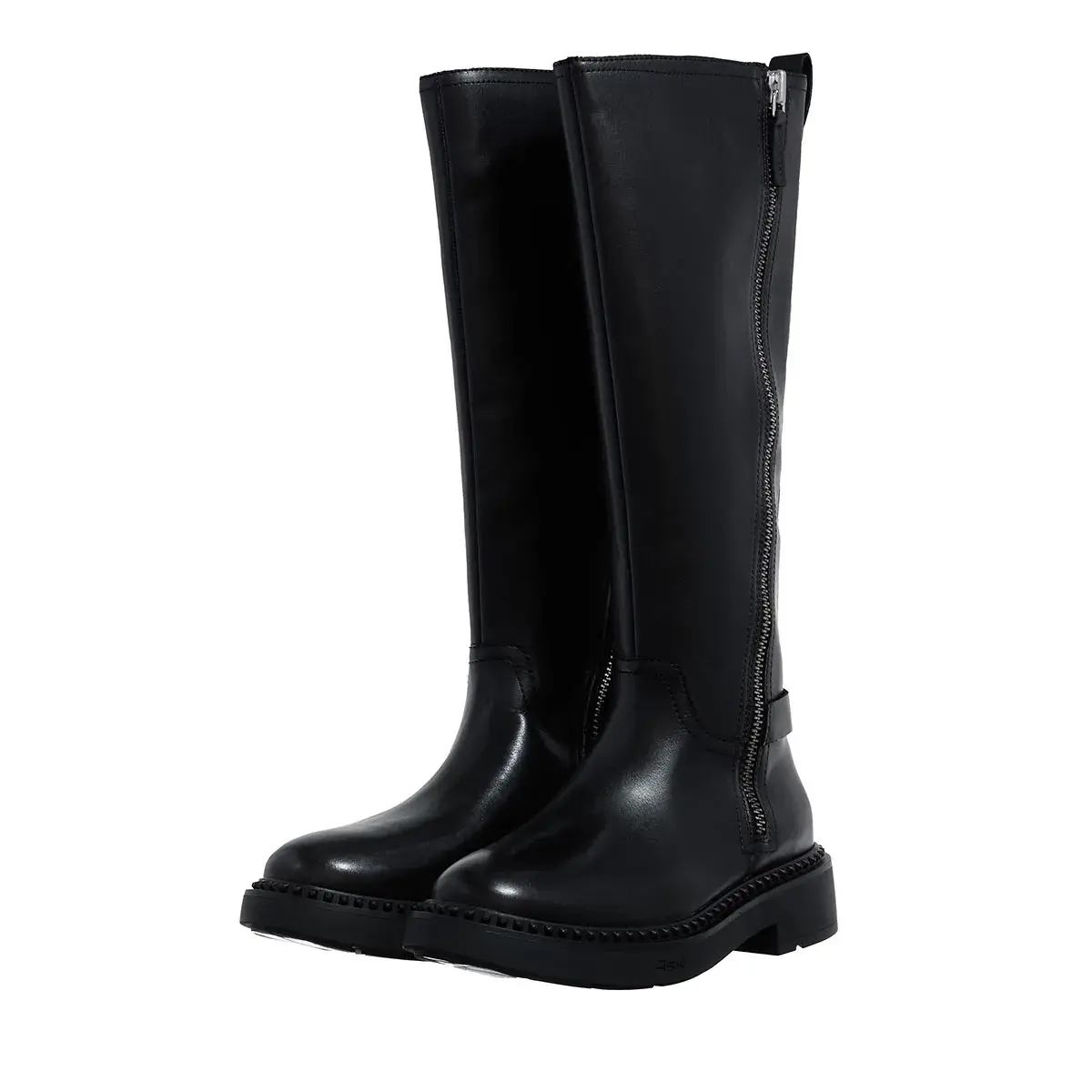 Schwarze kniehohe Lederstiefel