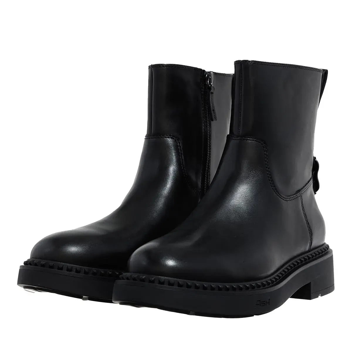 Schwarze Leder-Stiefelette mit Schnalle