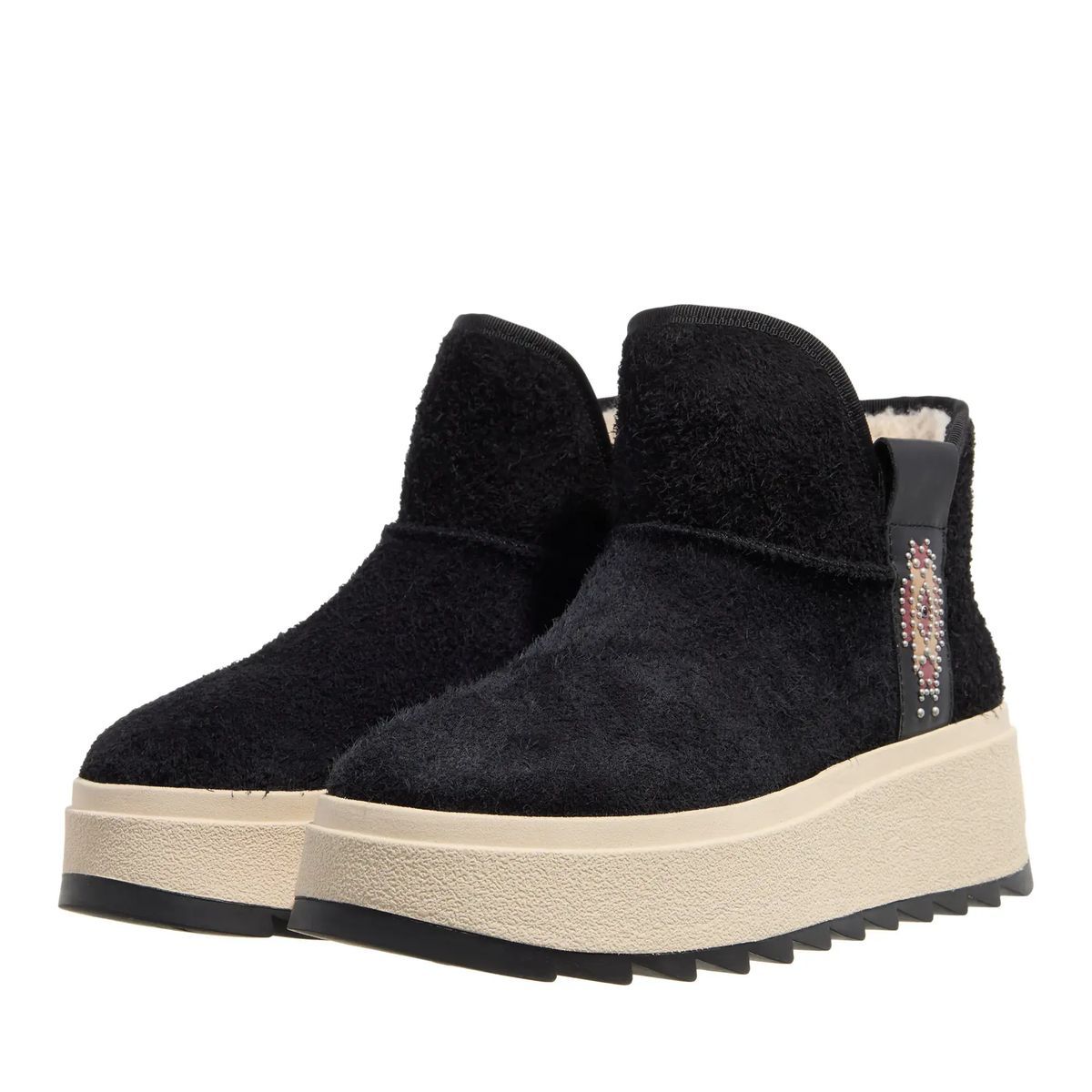 Schwarze, pelzige Plateau-Stiefeletten
