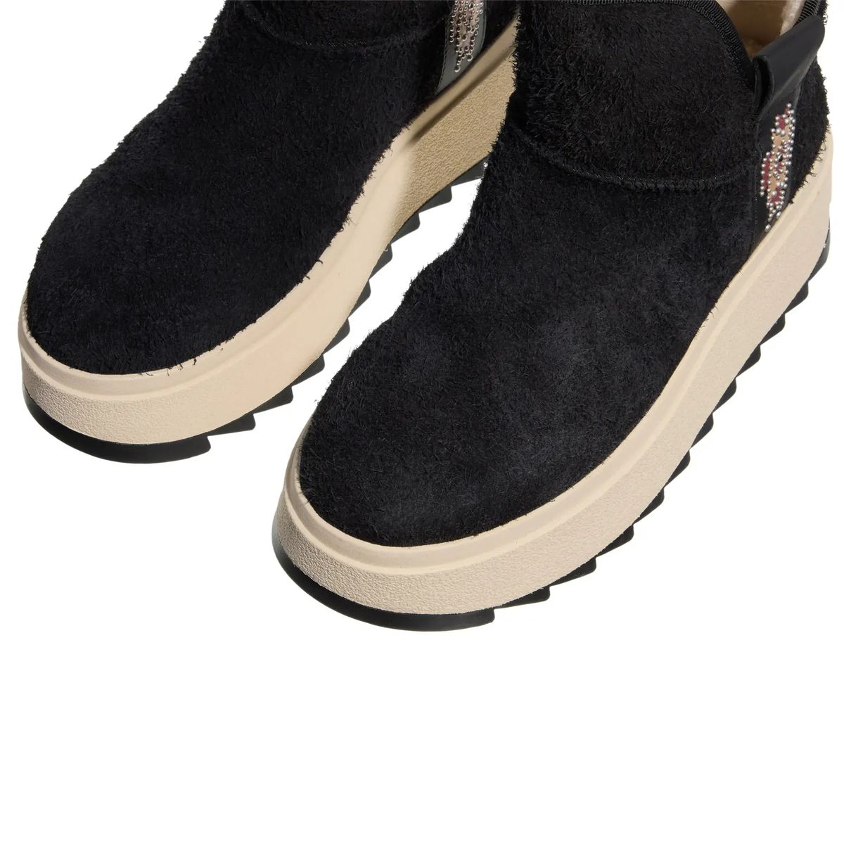 Schwarze, pelzige Plateau-Stiefeletten
