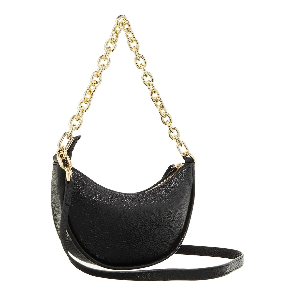 Schwarze Halbmond-Schultertasche aus Leder
