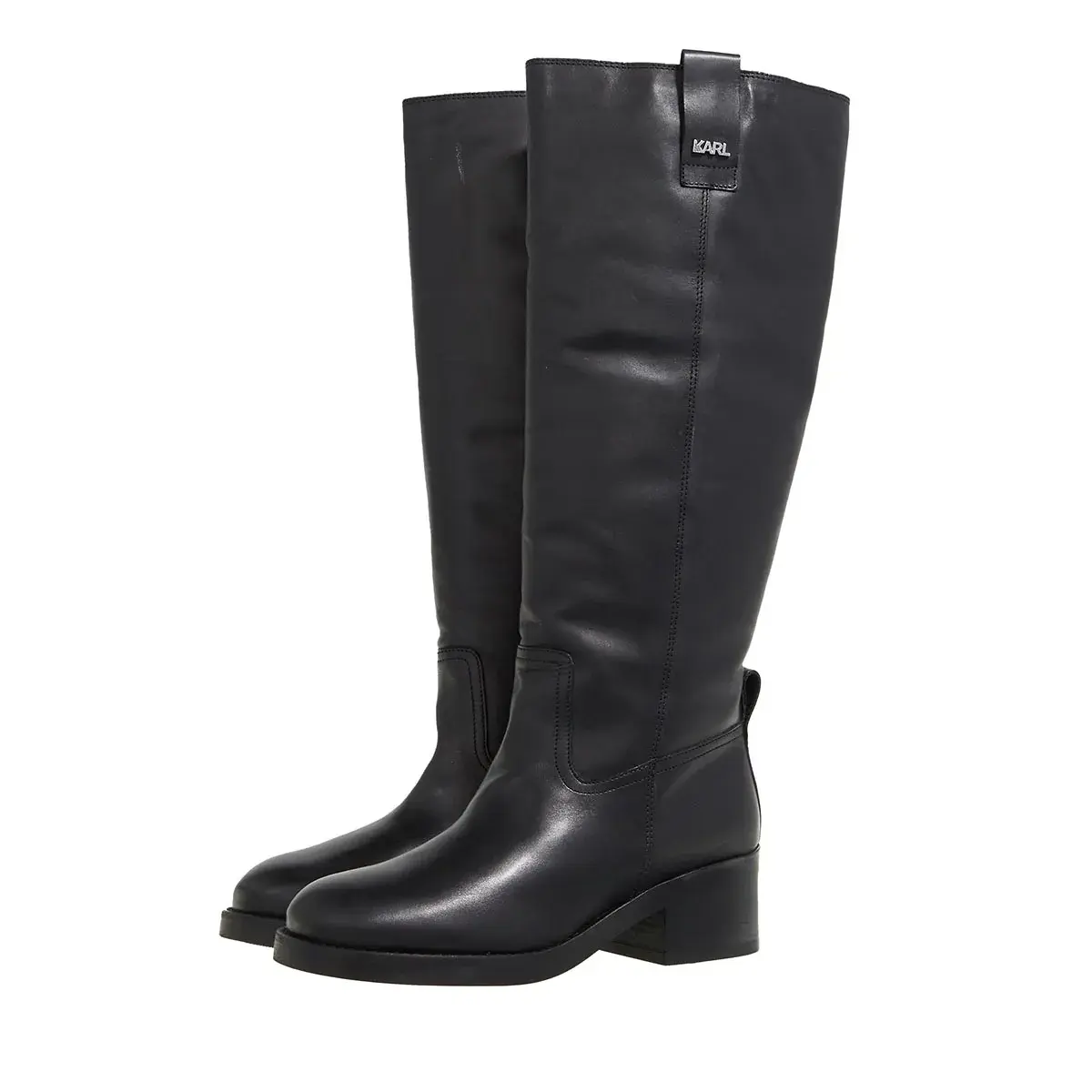 Elegante schwarze Lederstiefel bis zum Knie