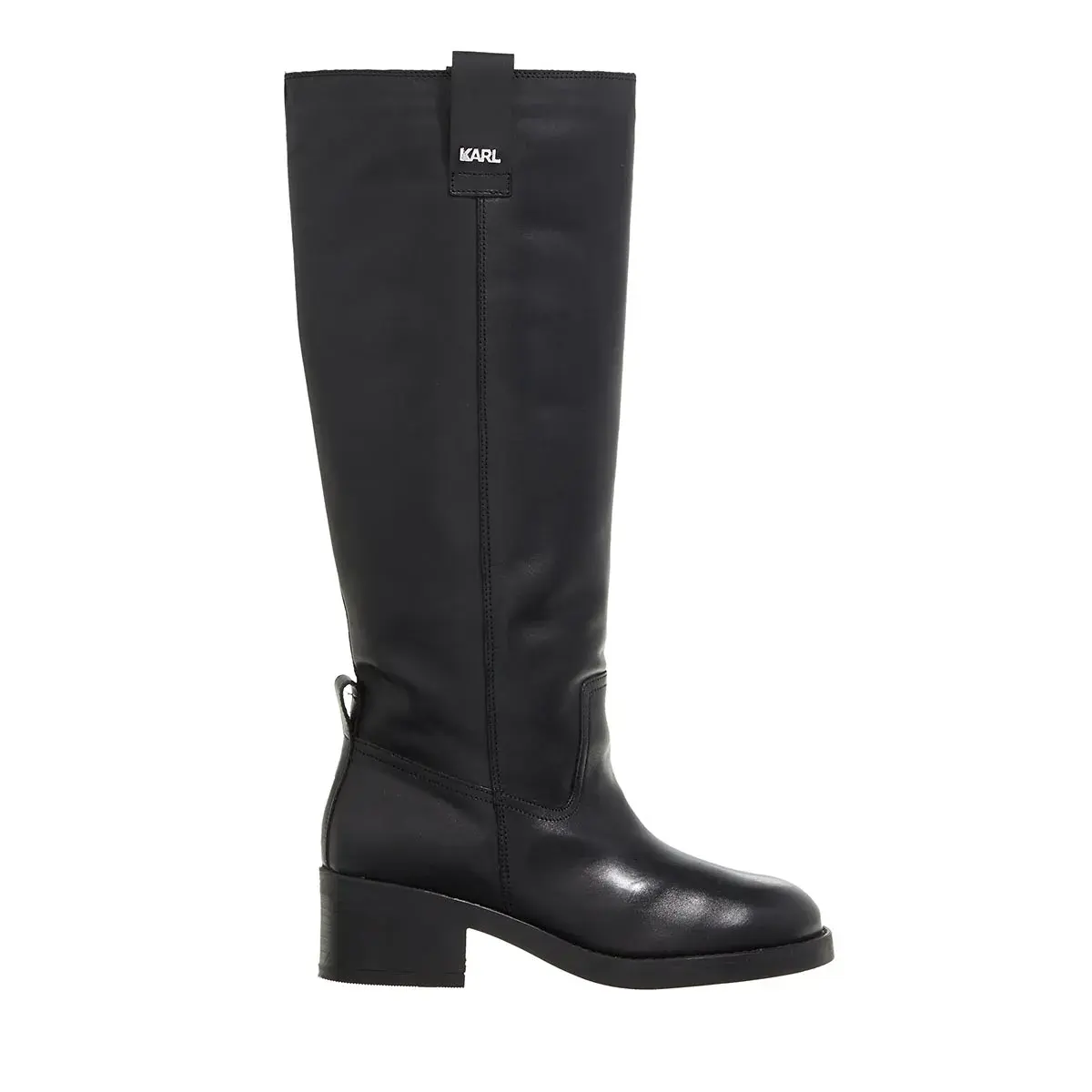 Elegante schwarze Lederstiefel bis zum Knie