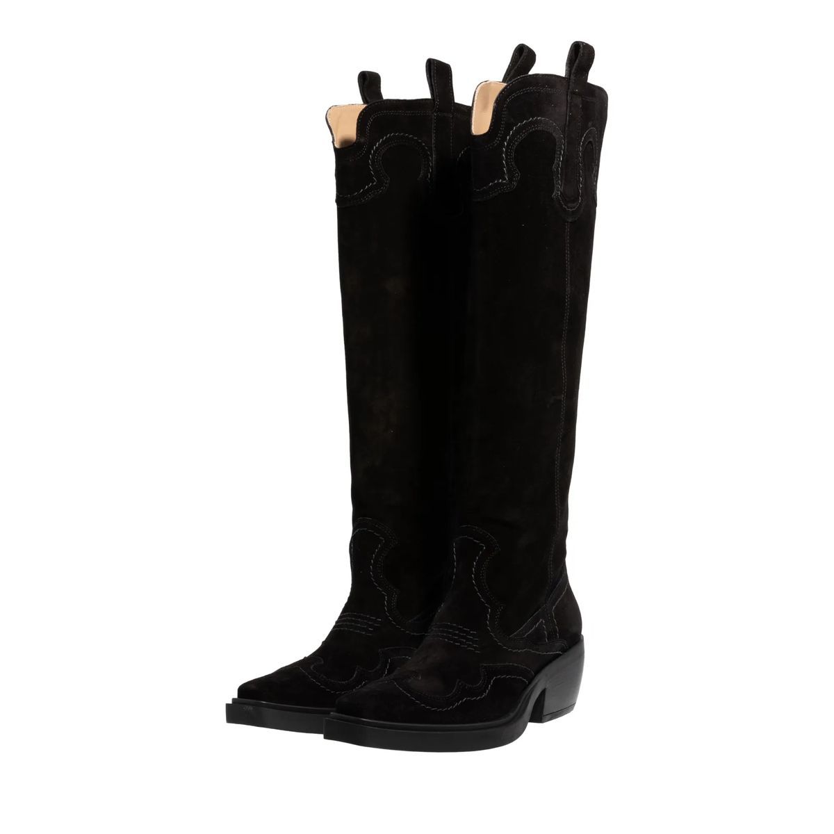 Schwarze Wildleder Western Kniehohe Stiefel