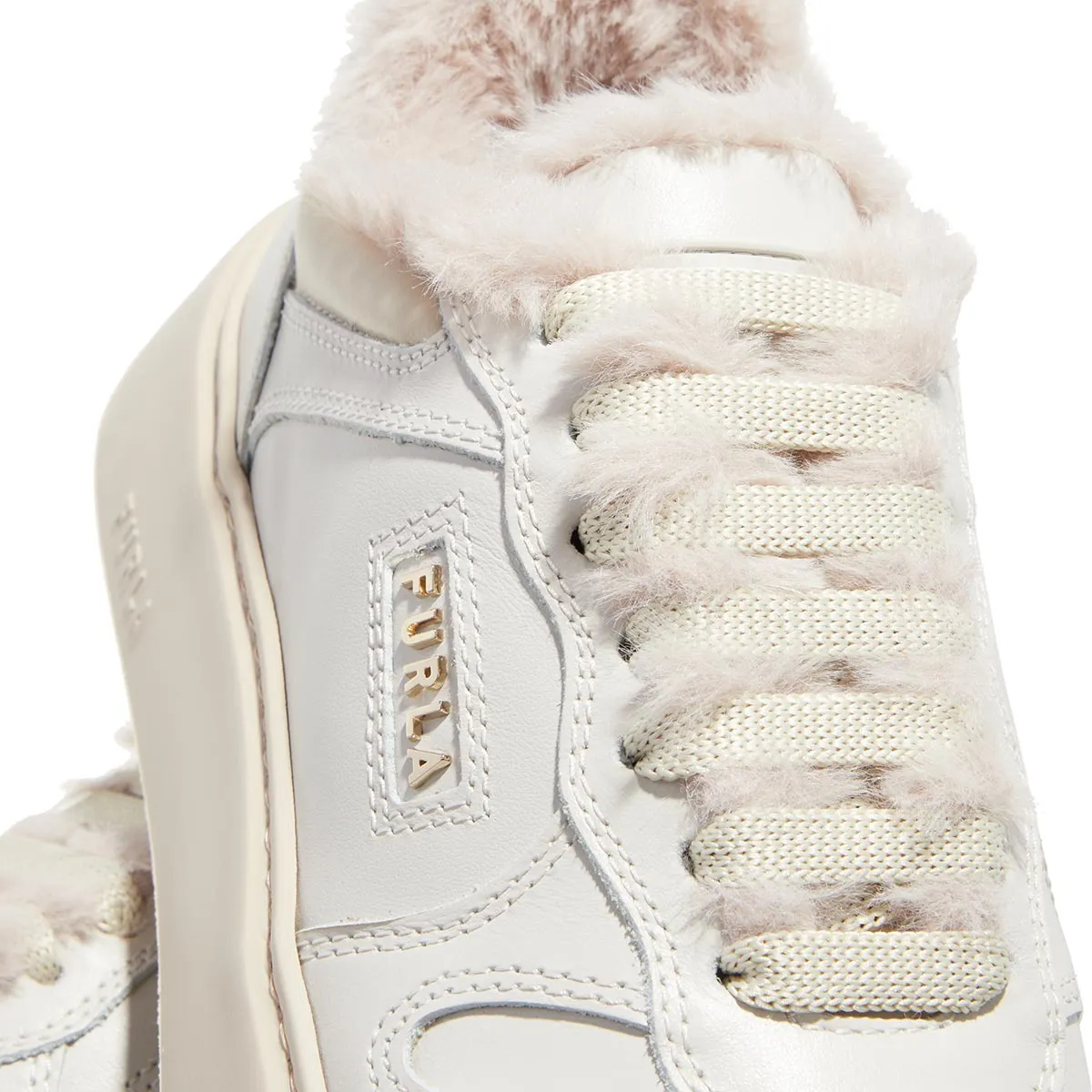 Furla Cremefarbene Schnür-Sneakers aus Leder