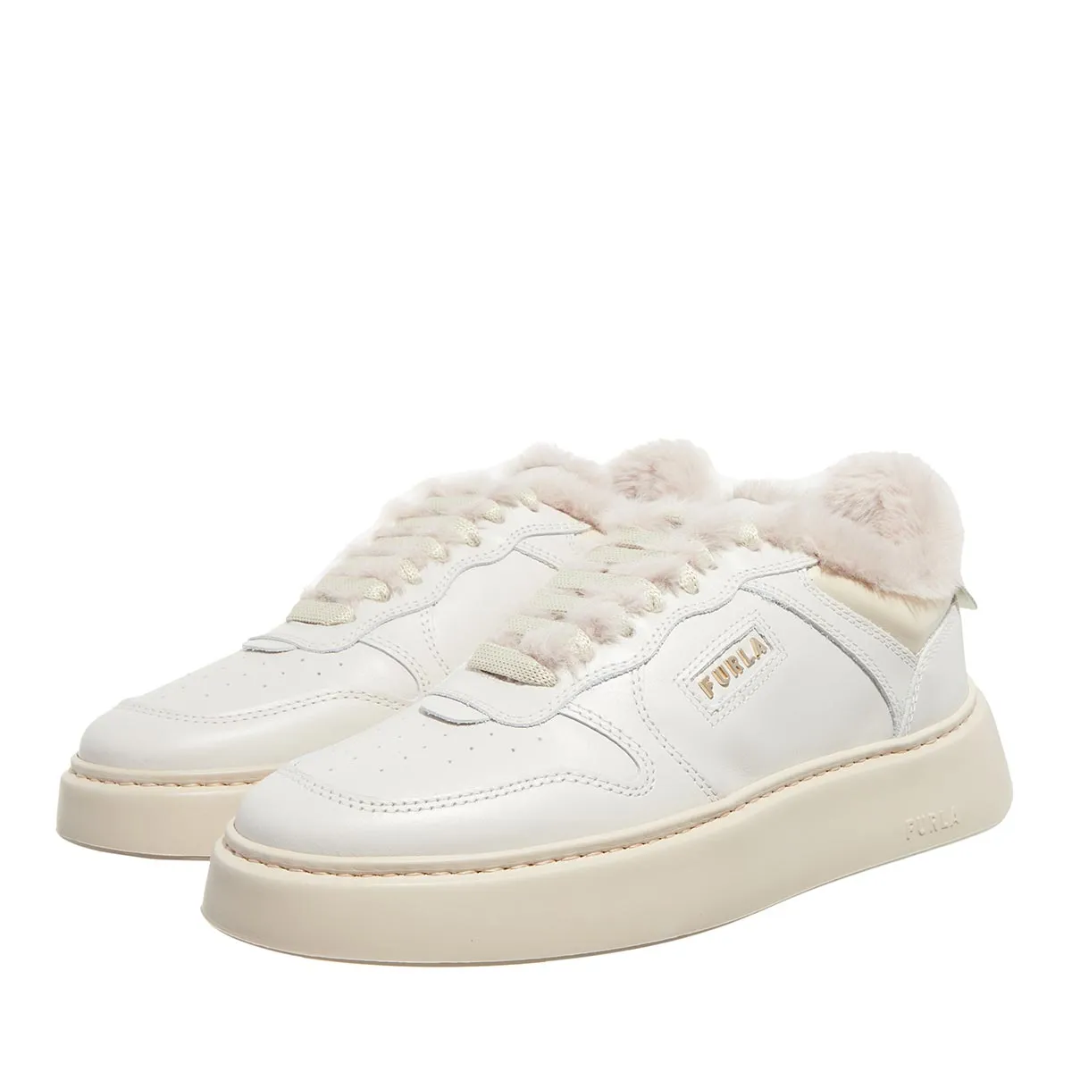 Furla Cremefarbene Schnür-Sneakers aus Leder