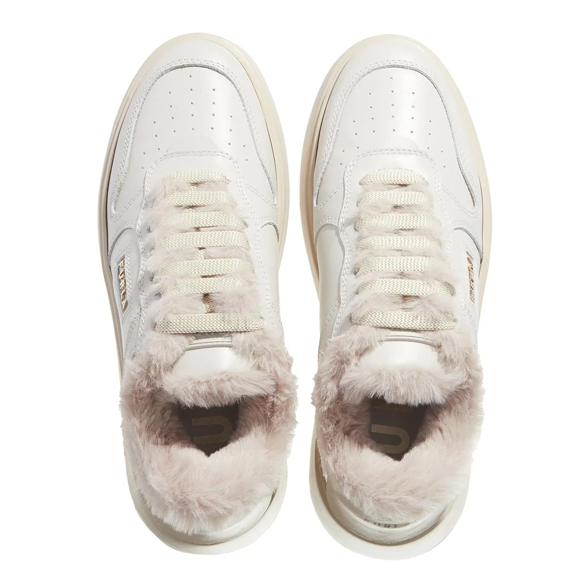 Furla Cremefarbene Schnür-Sneakers aus Leder
