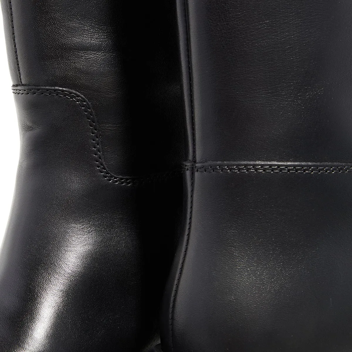 Schwarze Leder Overknee-Plateau-Stiefel