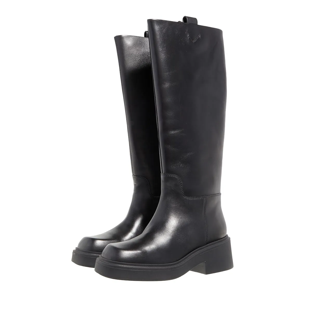 Schwarze Leder Overknee-Plateau-Stiefel