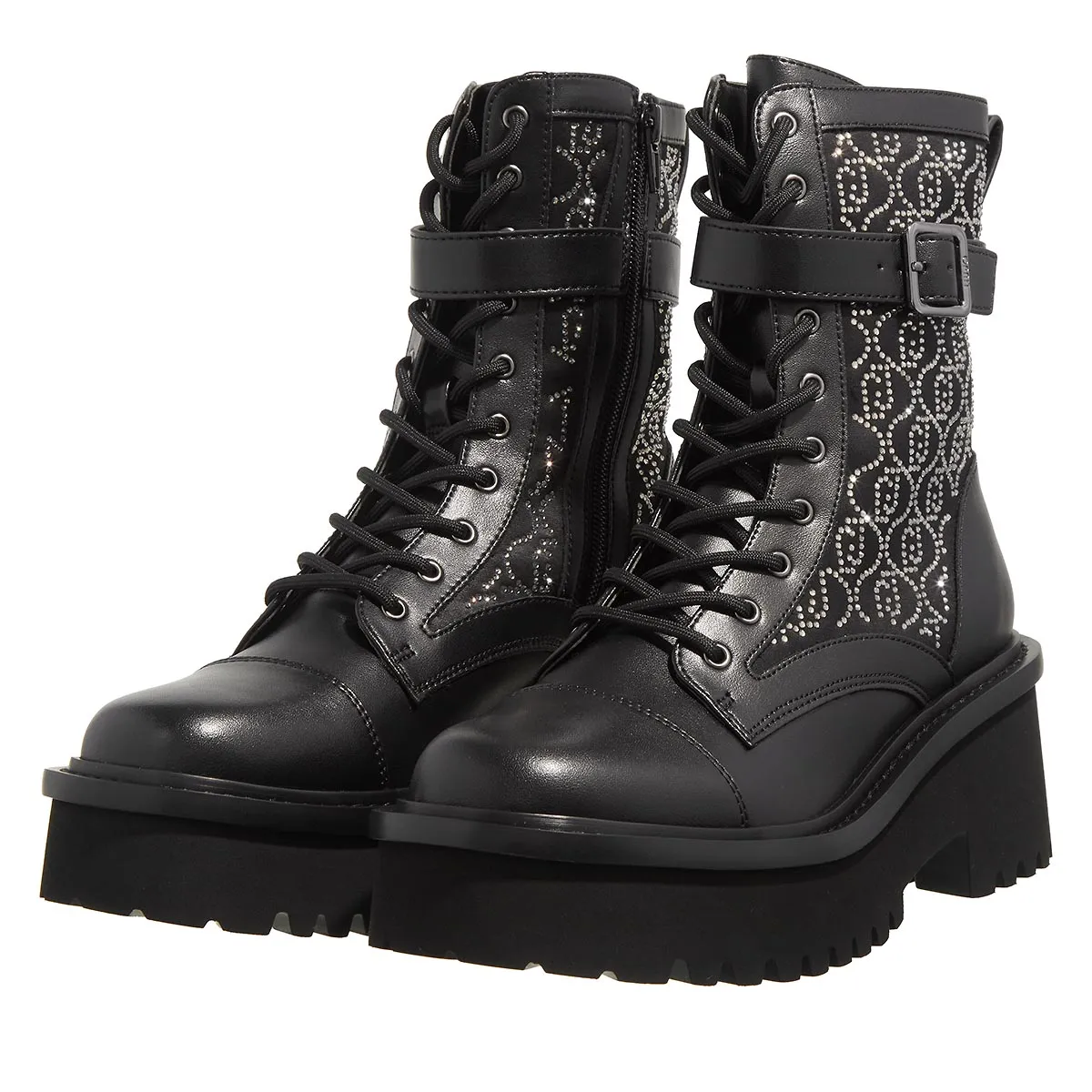Schwarze Plateau-Stiefeletten mit Schnalle