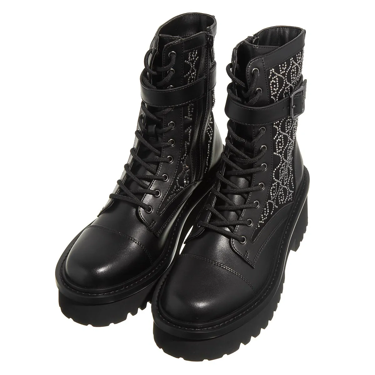 Schwarze Plateau-Stiefeletten mit Schnalle